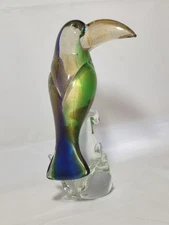 Vintage Murano Glass Toucan 11" Sculpture With Gold Leaf
