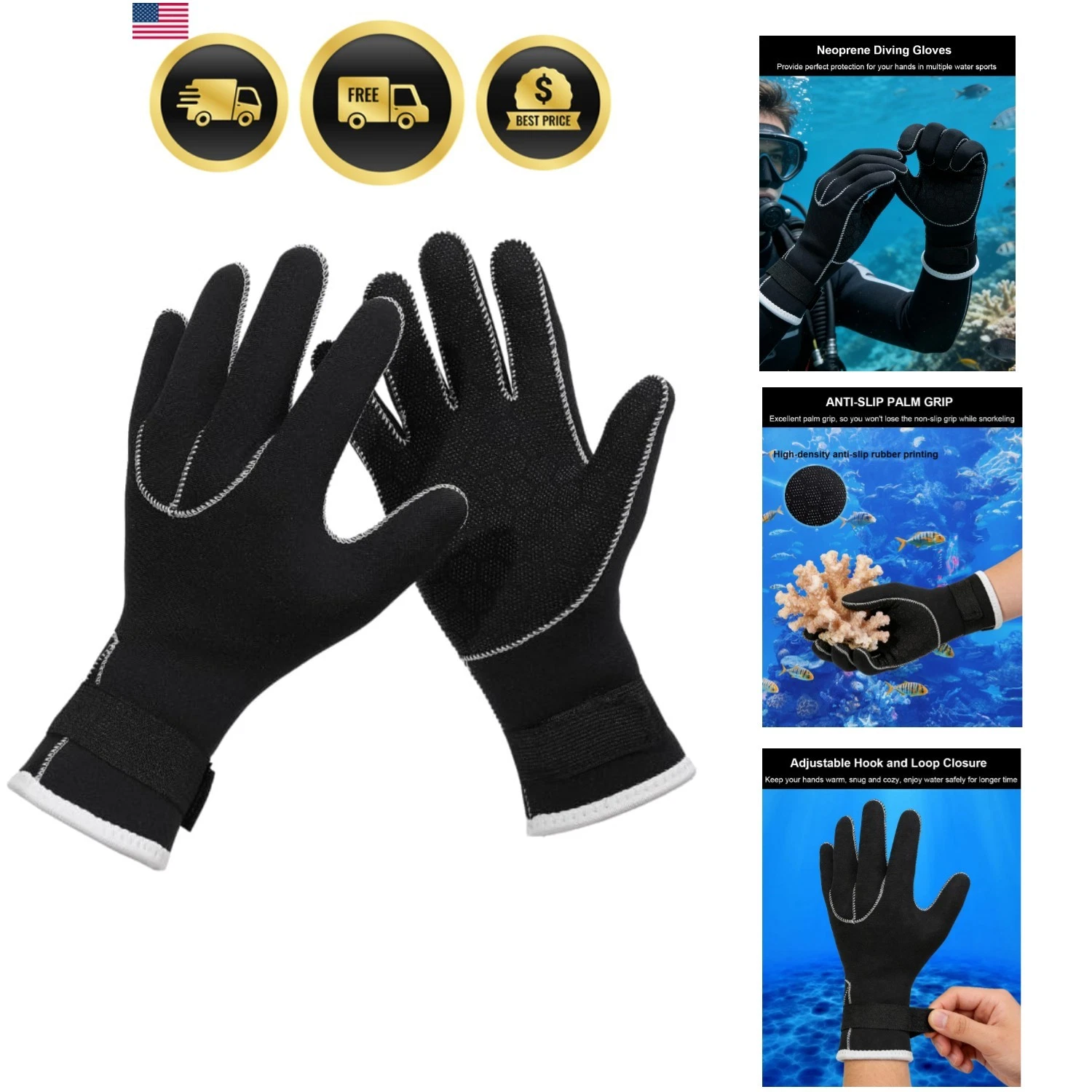 3mm Neoprene Gloves Diving Gloves Wetsuit Gloves, Anti Slip Waterproof Fishin...