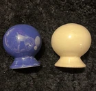 Vintage Fiesta Ware Salt & Pepper Shakers Set 2 Ivory Dark Blue Cork Stopper