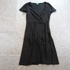 Ralph Lauren Dress Women Medium Black Faux Wrap Flutter Sleeve VNeck Knee Length