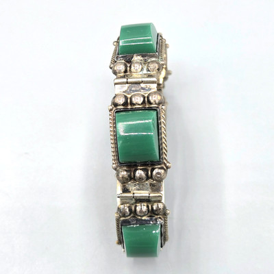 Mexiko Iguala Guerrero Sterlingsilber grüner Onyx Panel Gliederarmband 6,25'' 19 g