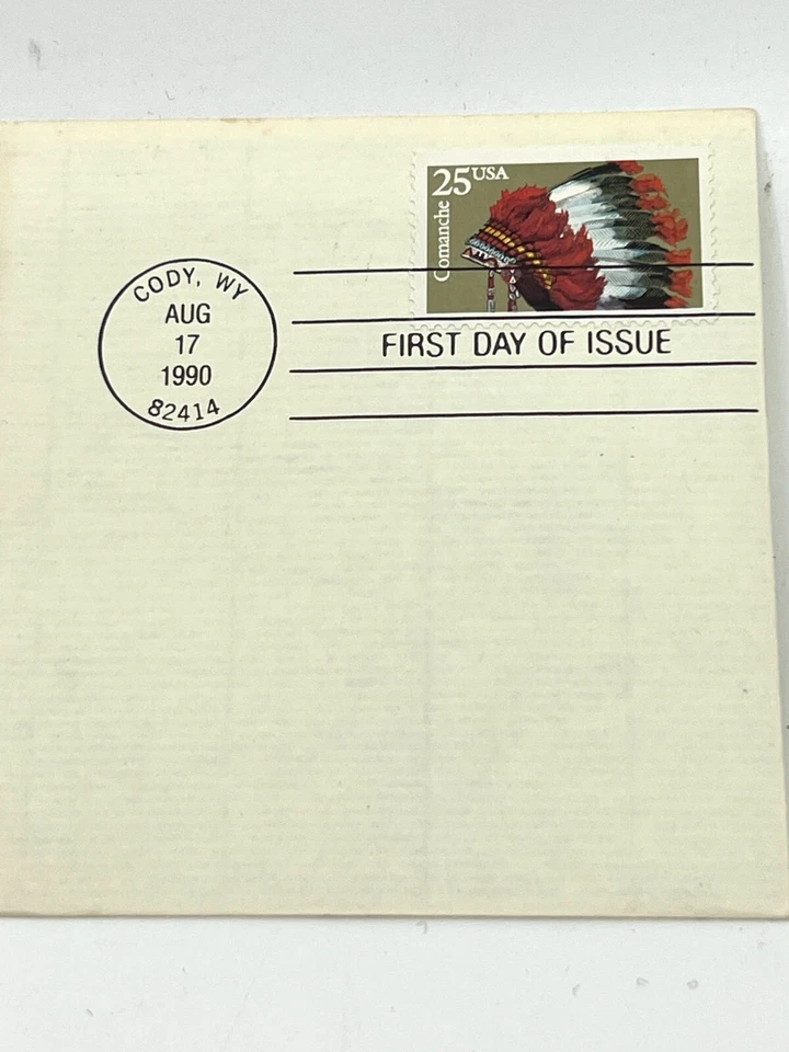 Indian Headdresses Comanche 1st day issue Gold Replica Stamp Aug 17, 1990 - Image 3 of 4
