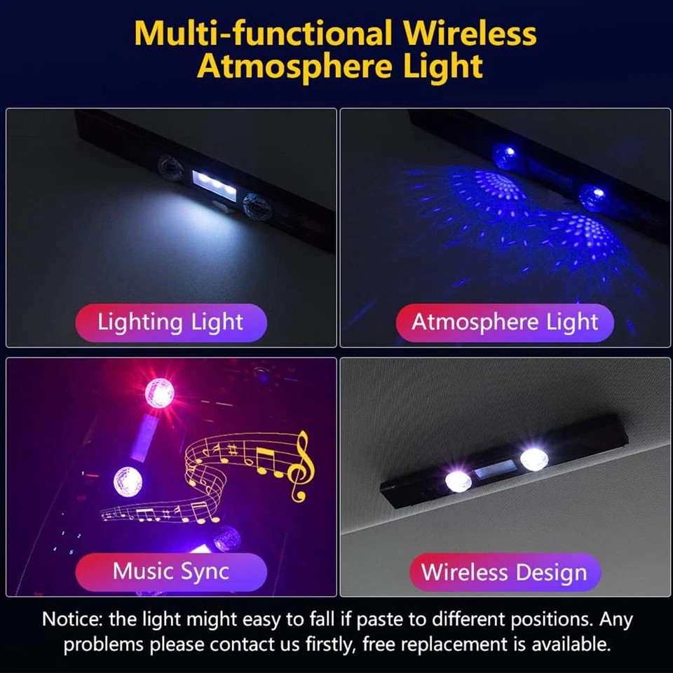 RGB Plug-in Car USB Charge Car Interior Neon Light Starry Roof Under Dash Star - Image 3 of 4