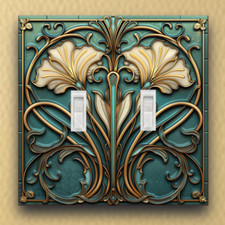 Light Switch Plate Golden Nouveau Whirl rocker cover outlet blank housewarming