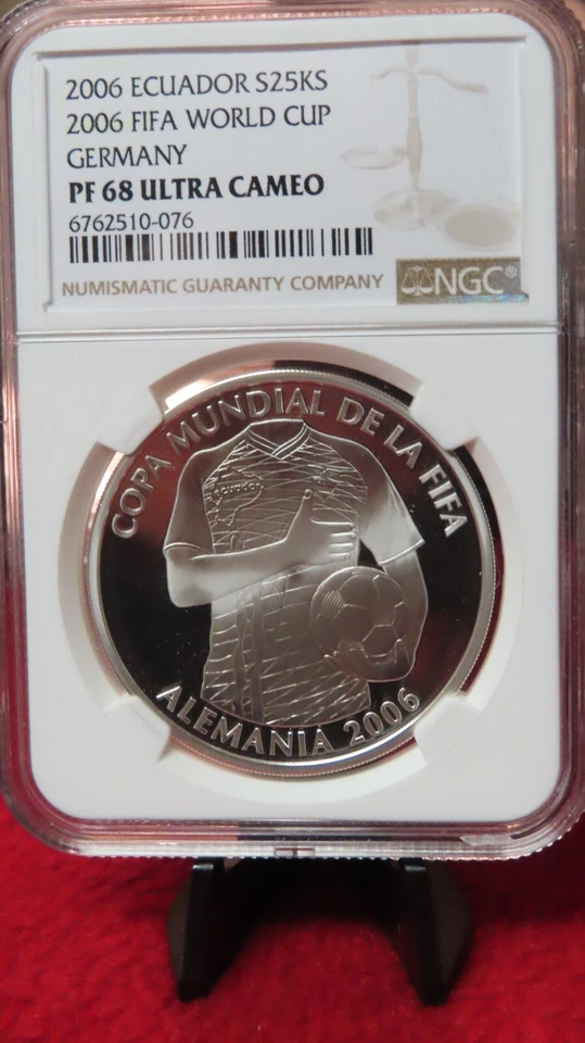Ecuador 2006 Copa Mundial FIFA FÚTBOL Alemania Plata 25000 Sucres NGC PF68 prueba Foto 3 de 4
