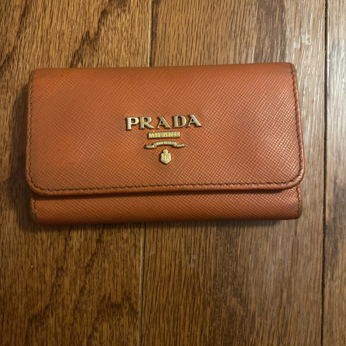 PRADA key holder Safiano six hooks Keychain Card Case Gold Logo