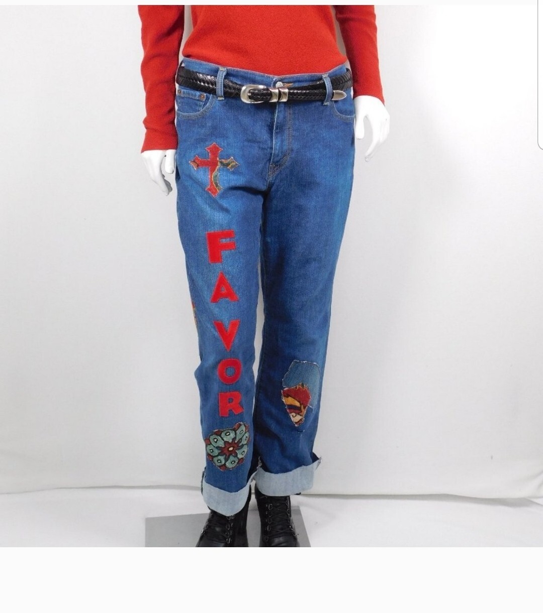 Upcycled Denim Boyfriend Blessed Patchwork Jeans … - image 6