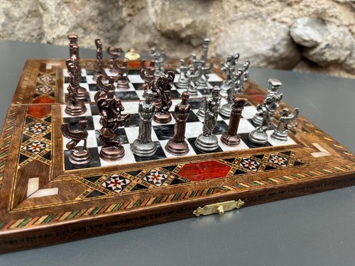 Mythology Chess Set – Solid Wood Board, Zamak Metal Pieces | Unique Gift & Decor - Picture 3 of 11