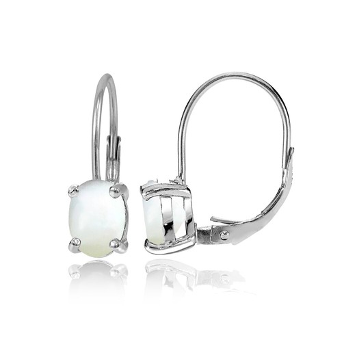 7x5mm Ovale Simulé Blanc Opale & Zircone 925 Argent Oreilles Dormeuses