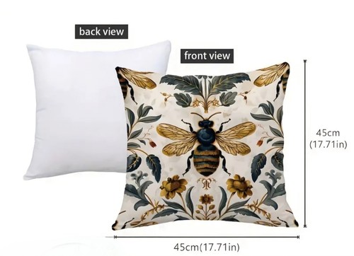 Queen Bee Honey Bee Bumble Bee Cream Floral Cushion COVER 45 X 45cms - Picture 2 of 7