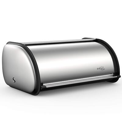 Bread Box For Kitchen Counter Stainless Steel Roll Top Bread Bin Sliver Bread St