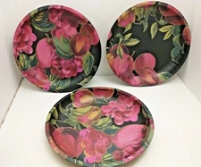 Set of 3 Black & Pink Fruit Metal Tin Serving Bowl Floral Dish Decor 10" Wide