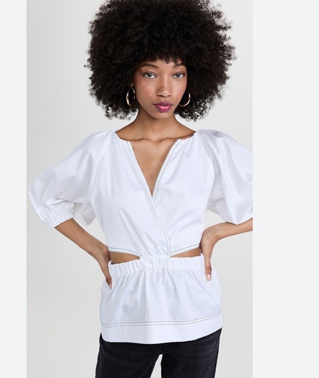 SOMETHING NAVY NWT CUT-OUT POPLIN BLOUSE IN CRISP WHITE - XXS