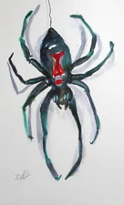 Art Delilah black widow spider bug  original watercolor impressionism