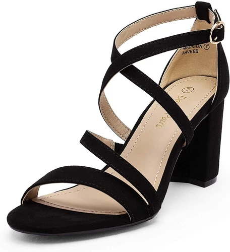 Women Chunky Block Heel Open Toe Across Strap Buckle Wedding Party Dress Shoes - Picture 7 of 22