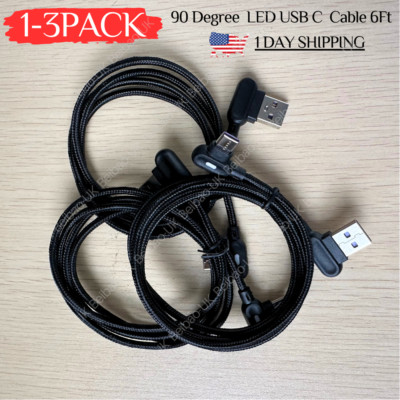 1/2/3Pack 90 Degree Type-C USB-C Fast Charger Cable Cord 6FT For Samsung Android