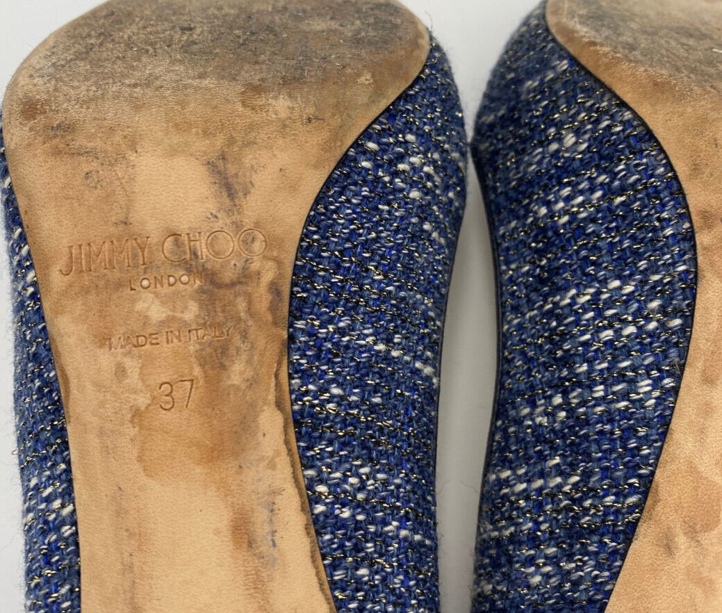 Jimmy Choo Blue and White Metallic Tweed Romy Pumps Heels Shoes sz