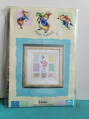 Anchor Counted Cross Stitch Kit JC19 Jemima Puddle Duck Birth Sampler 7.5 x 6.5''