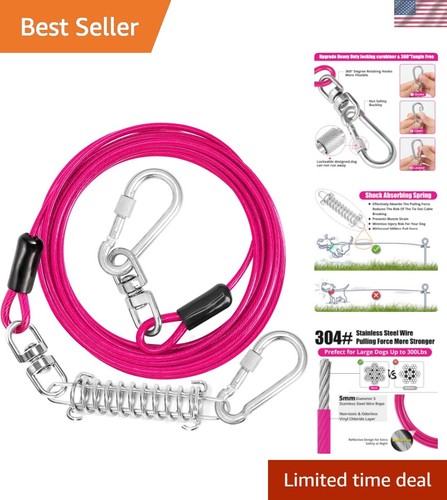 Jenico Dog Tie Out Cable - Heavy Duty 10-150FT Dog Runner With Swivel Hook & Shock Spring