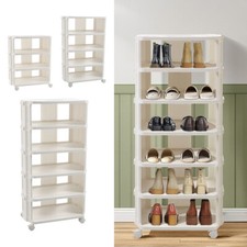 Rolling Shoe Rack Narrow Shoes Storage Stand Tower Stackable for Closet Entryway