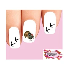 Waterslide Nail Decals Set of 20 - Thanksgiving Turkey and Tracks Assorted