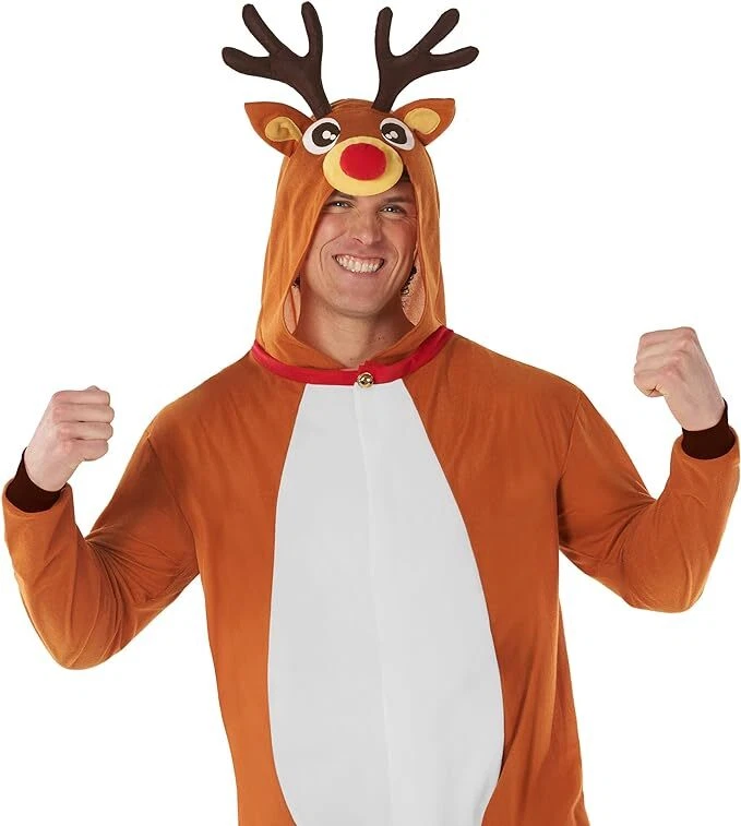 Disfraz de Reno Adulto Para Hombre Rudolf Ciervo Todo en Uno Navidad Mono S - 2XL Foto 2 de 4