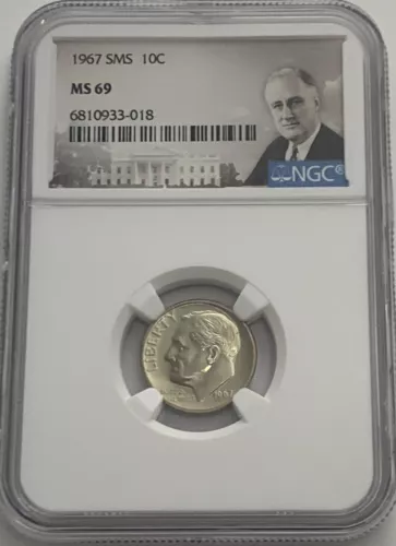 1967 SMS NGC MS69 Roosevelt Dime 10C Special Mint Set Uncirculated Portrait Lbl