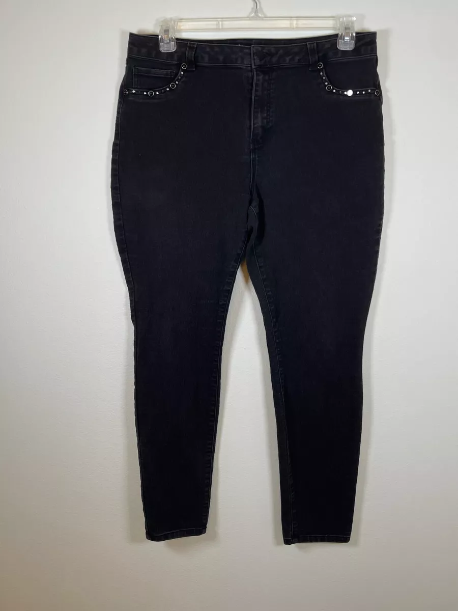 D. Jeans Skinny Ankle Jeans Womens 16 Black High Rise Rhinestone