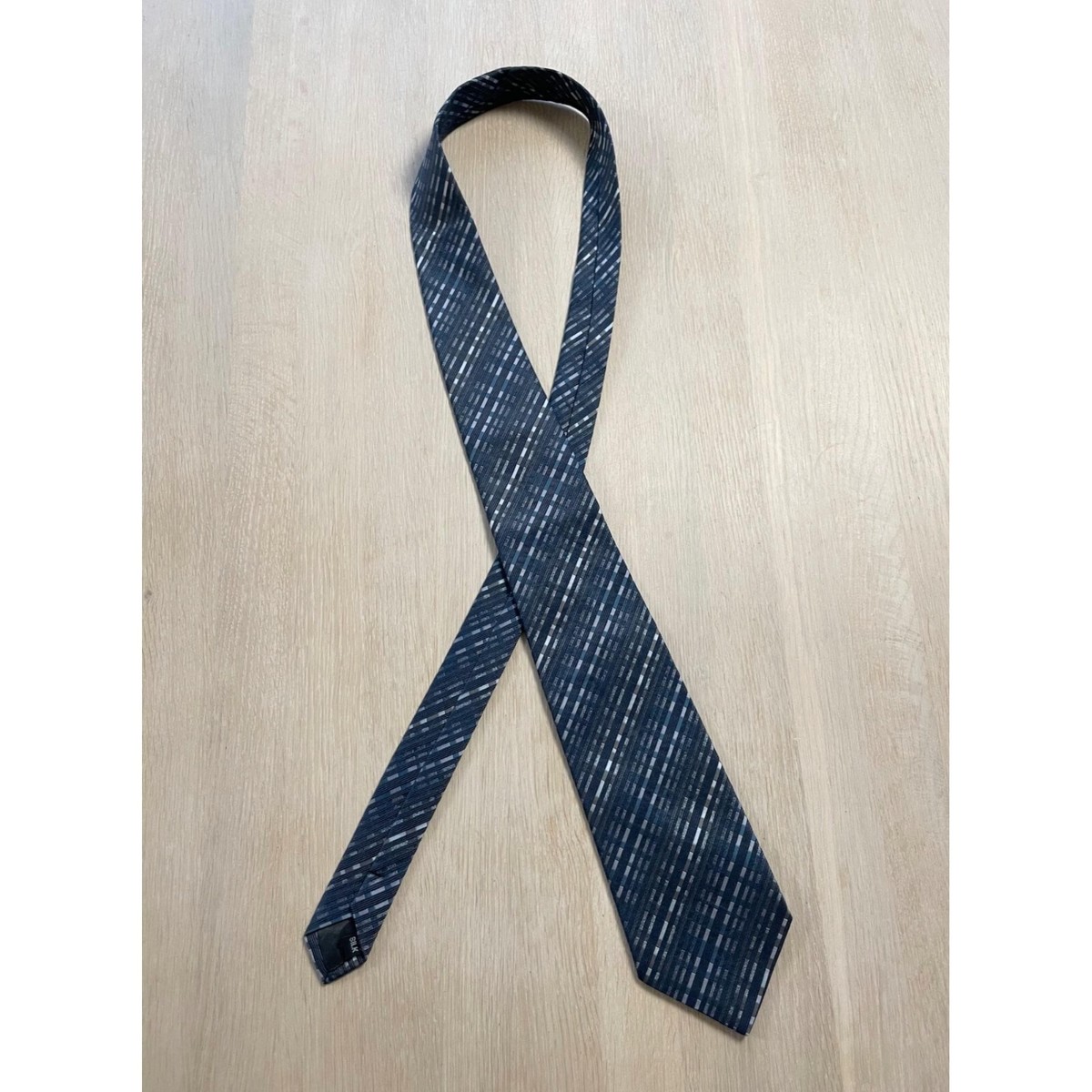Vintage Marja Kurki Tie, Navy Blue Diagonal Striped Silk