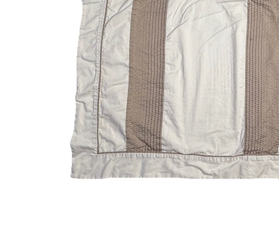 Hotel Collection Pair Cotton Shams Pillowcases Luxury Bedding White Tan Stripe - Image 2 of 4