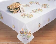 Dark Green Yellow Easter Chicks Easter Eggs Embroidery #4-01-35 Vintage Easter Table Cloth