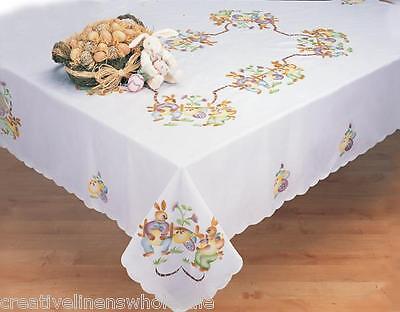 Easter High Quality Embroidered Tablecloths Table Runner White Ivory with Rabbit