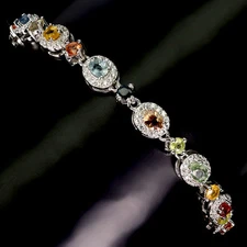 925 Sterling Silver Bracelet Oval Sapphire 4x3mm Gemstone Jewelry 8 Inches