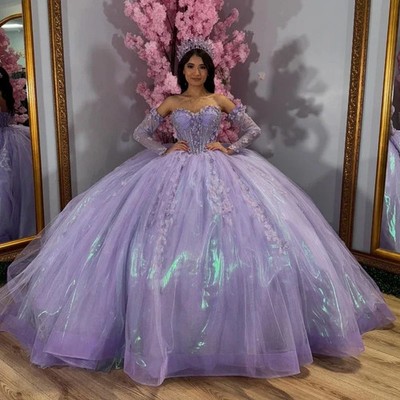 pink and purple sweet 16 dresses Lilac Sweet 16 Dress Quinceanera Dress Applique Lace Beading Tull Party  Birthday