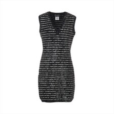 Chanel Coco Mark Wool Knit dress 42 Ladies' Black × White  P39229K02756 Sleevele