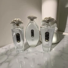 VTG Cellini Italy Trio of Perfume Bottles with Porcelain Rose Stoppers