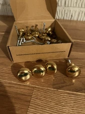 Solid Brass Drawer Cabinet Pulls Round Polished Knobs Heavy Duty Qty 14 & Screws