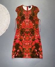 MCQ ALEXANDER MCQUEEN Vintage Floral Rose Print Cap Sleeve Dress Red Green L