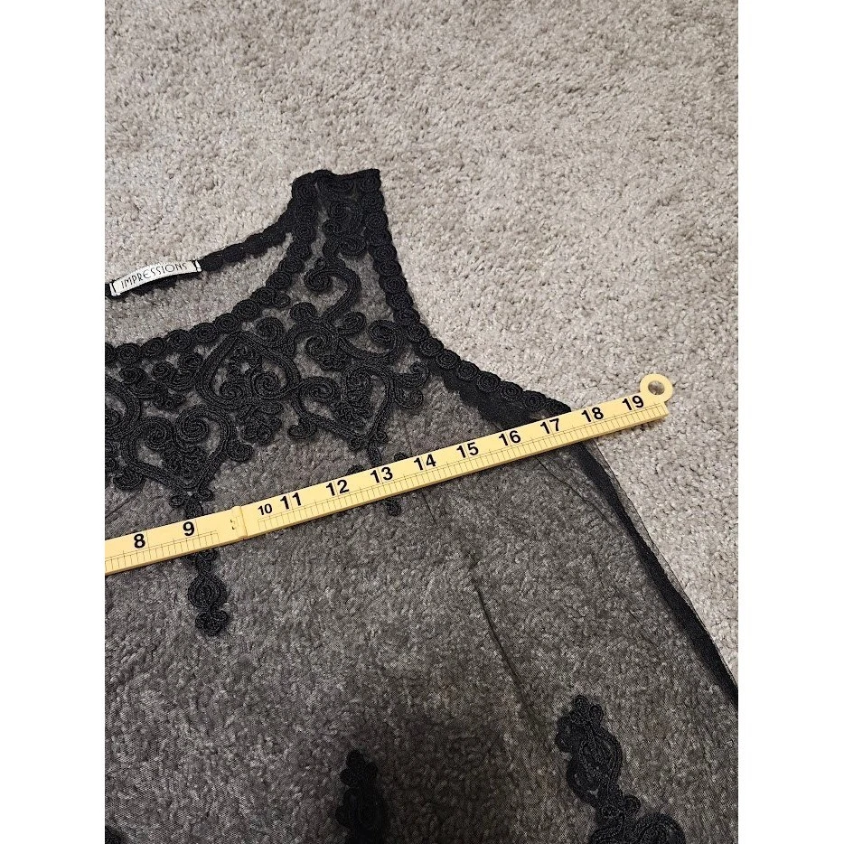 Blusa Impressions Mujer Pequeña Mediana Negra Caprichosa Romántica Encaje Transparente Top Foto 3 de 4