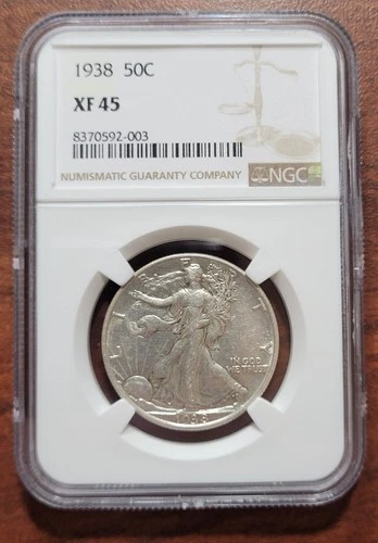 1938 Walking Liberty Half Dollar NGC XF-45 Certified 90% Silver 50c Coin
