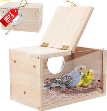 Wood Parakeet Nesting Box Transparent Bird Breeding House for Cage Birds - US