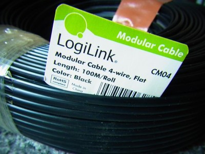 100 Meter LogiLink 4 polig Flachkabel Modular Cable schwarz  CM04