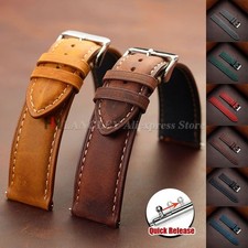 18/20/22mm Genuine Calfskin Leather Watch Strap Vintage Brown Quick Release Band