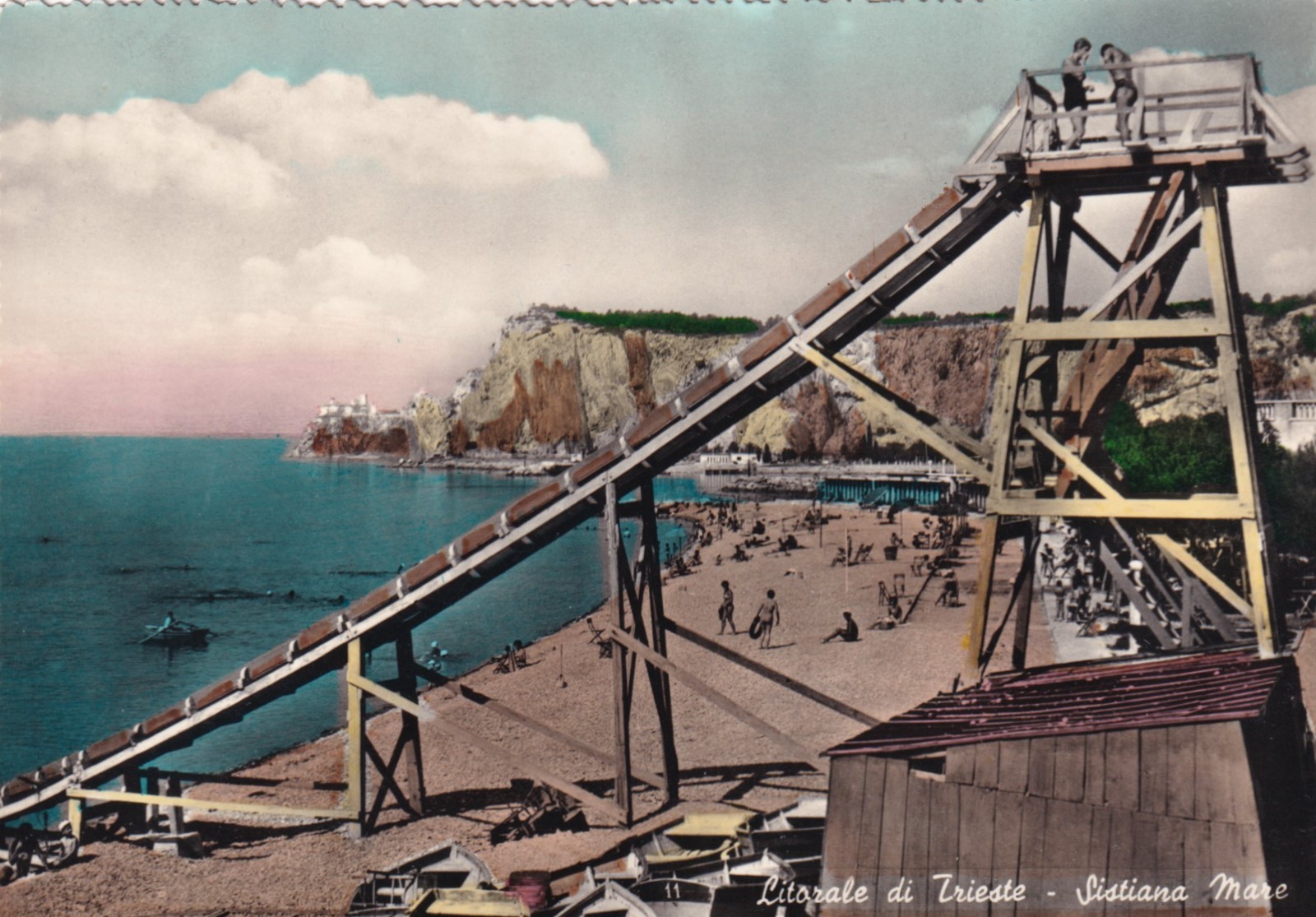 CARTOLINA DI TRIESTE ,LITORALE DI TRIESTE - SISTIANA MARE - TOBOGA - ANNI 50/60