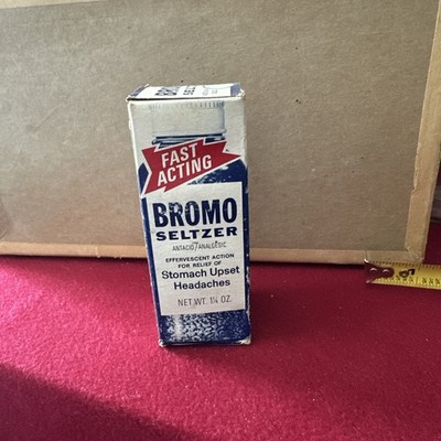 Vintage SEALED Bromo Seltzer Antacid / Analgesic Blue Bottle In Box NOS 1950s