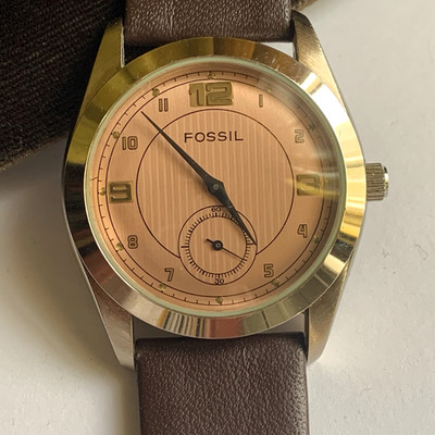 Fossil Vintage Pink stripe Dial with sub dial seconds VT-2538 leather strap