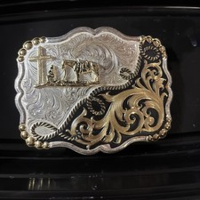 Montana Silversmiths Engraved Western Scrollwork Rope Cowboy Belt Buckle