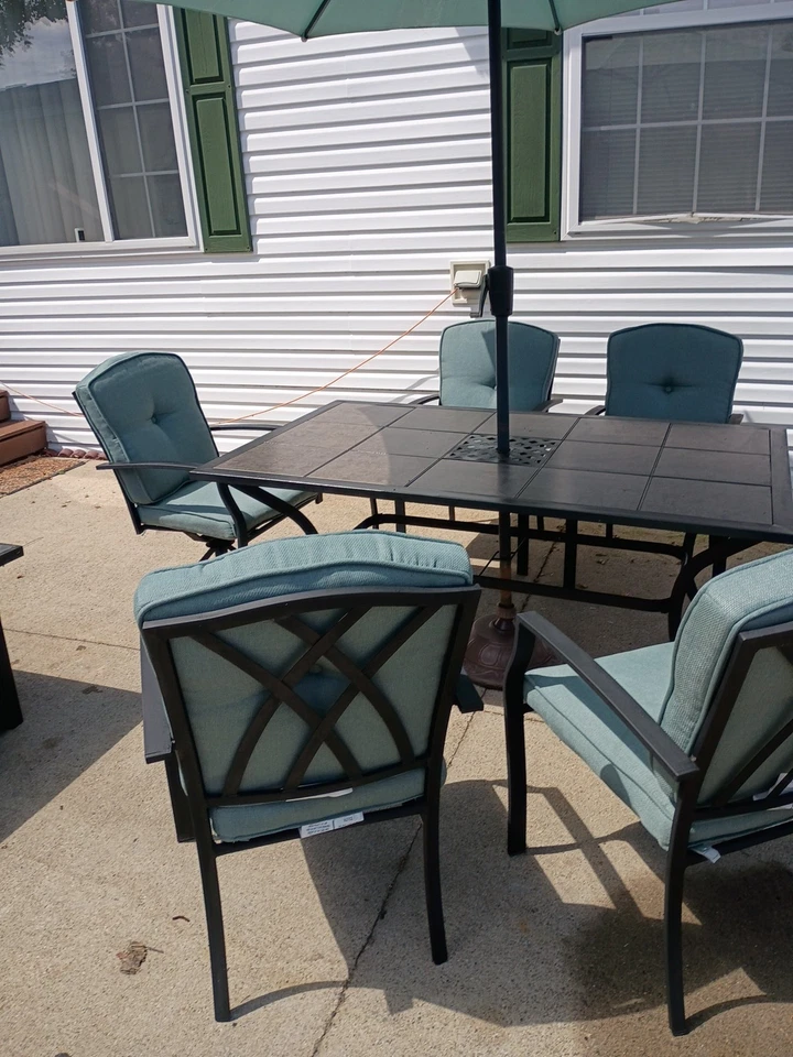 Ceramic Top Table With Six Chairs And Cushions And A Grill Beautiful Condition - Image 2 of 4