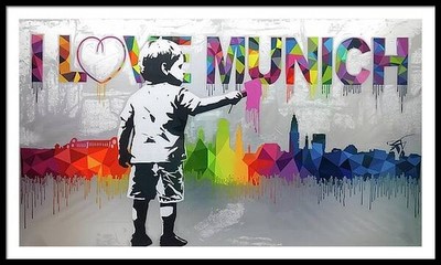 Sonderverkauf! I love München Motiv Banksy Silber Edition bis 170x100 cm Pop Art