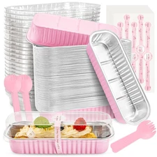 Mini Loaf Pans with Lids and Spoons Rectangular Aluminum Foil Baking Pans Min...